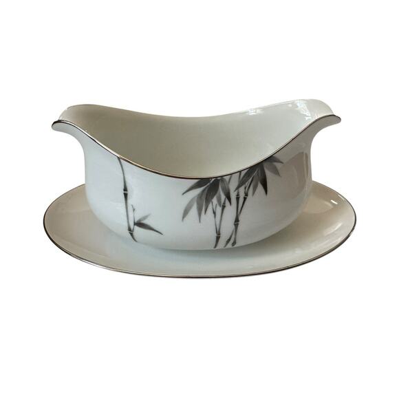 VTG Sango Bamboo Japan Gravy Boat W/ Attached Underplate 1980’s Discontinued - Picture 2 of 8